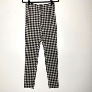 Zara Gingham Plaid Zip Front High Waist Leggings Women's Size Medium